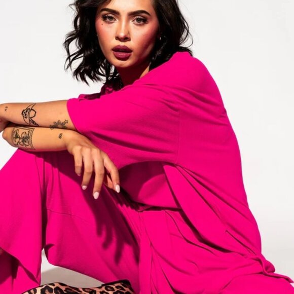 Dressed in LALA Pants - Dressed in LALA Lex Ribbed Playsuit in Hot Pink